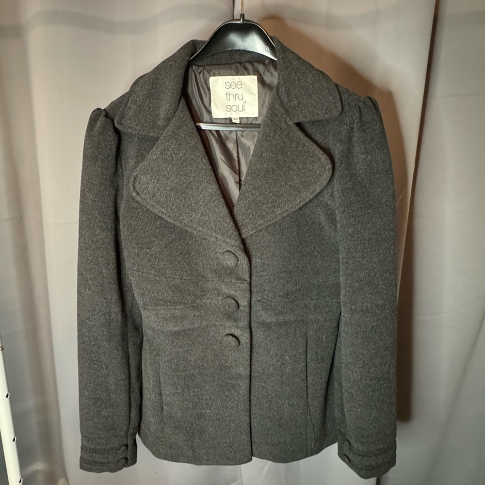 See Thru Soul: Stylish Women's Grey Coat Jacket (Size L)